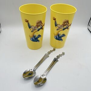 Nestle Nesquik Cups Yellow Bunny Plastic Tumbler Set of 2 With Spoons